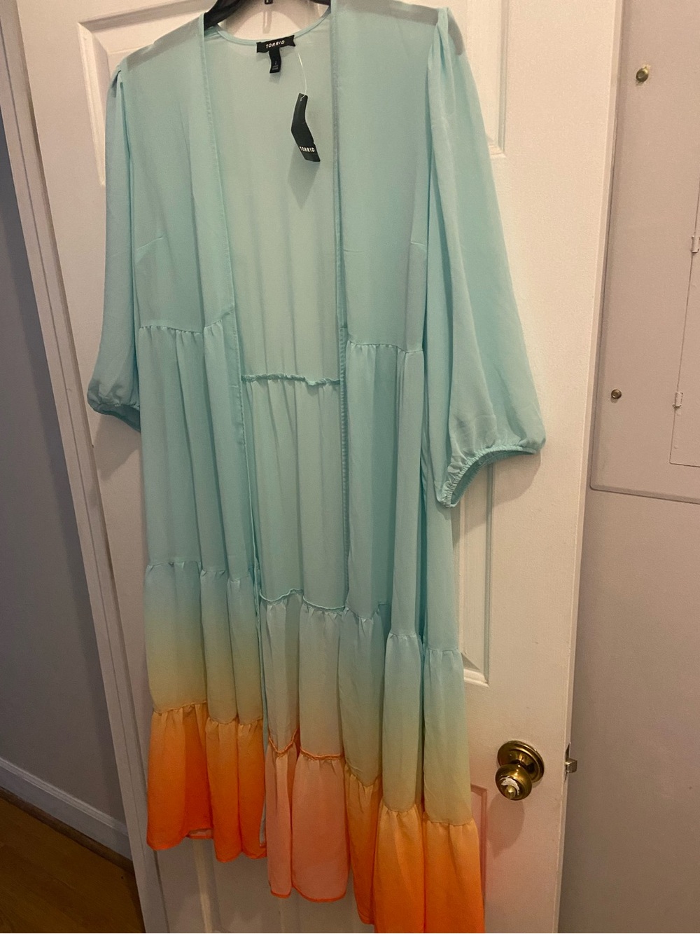 Torrid 18/20 2x Ombré Kimono Duster Maxi Ruffles Chifon Teared nwt Sherbert Mult